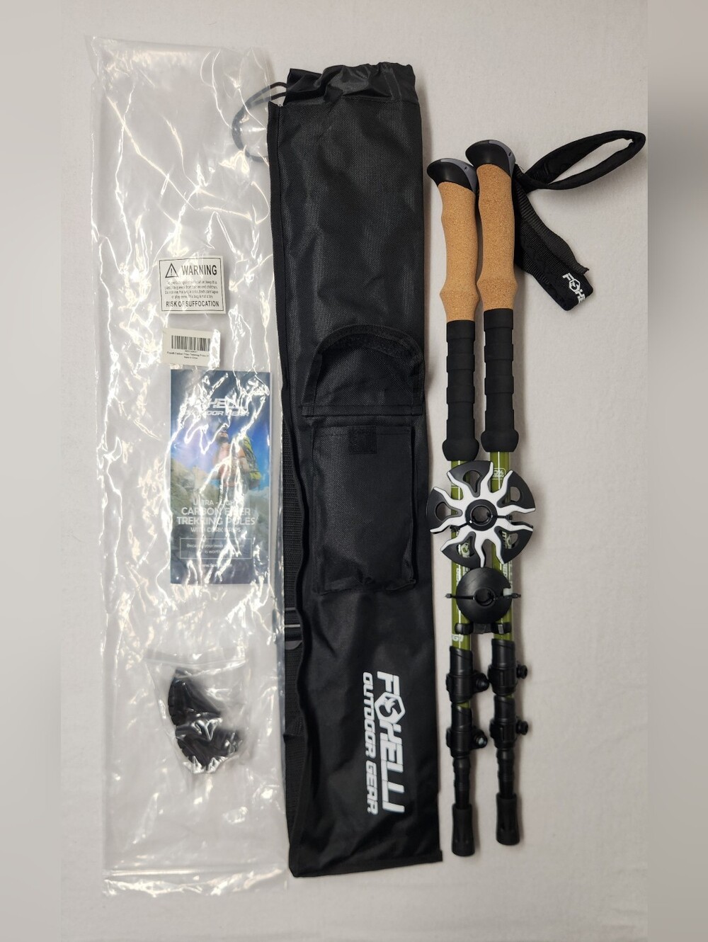 NWT Foxelli Carbon Fiber Trekking Poles Collapsible Hiking Sticks Cork Grips